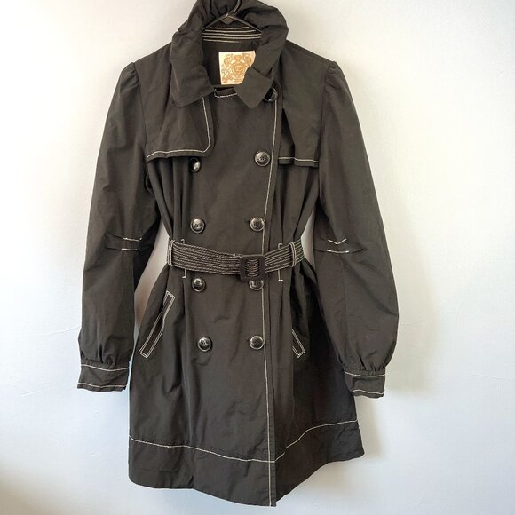 ESPRIT Womens Y2K Black Double Breasted Black Trench Coat Size L - Picture 1 of 7